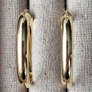 10K Gold Plated Brass Oval Hoop Earrings 1.25"